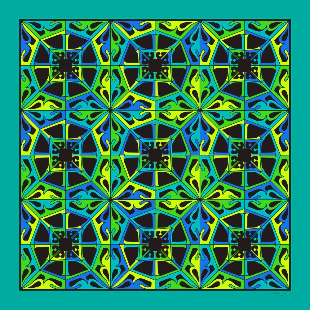 Extra large and lightweight chiffon silk scarf, teal and black, by ANNE TOURAINE Paris™