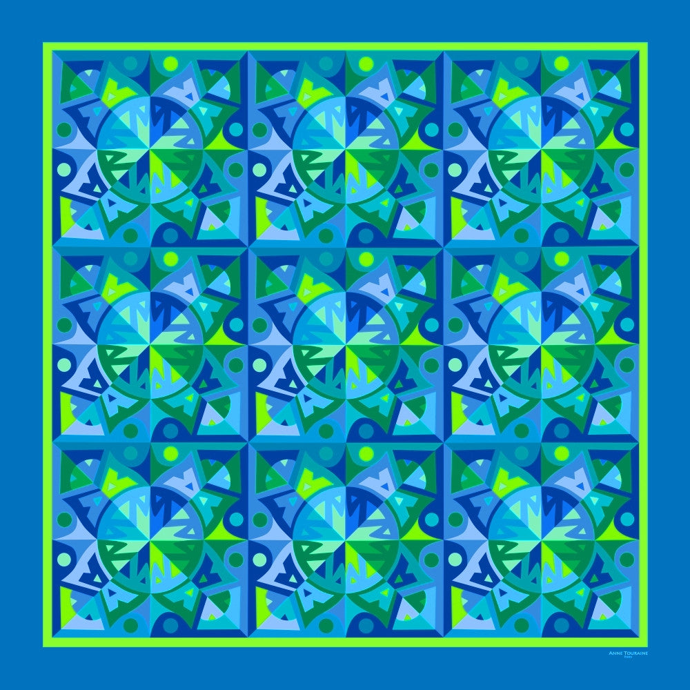 Extra large and lightweight chiffon silk scarf, blue and green color, by ANNE TOURAINE Paris™