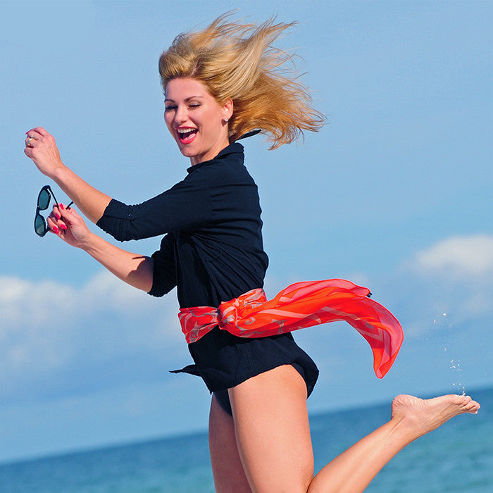 Extra large and lightweight chiffon silk scarf, vivid orange color, by ANNE TOURAINE Paris™