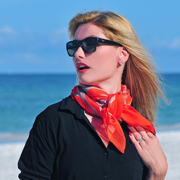Extra large and lightweight chiffon silk scarf, vivid orange color, by ANNE TOURAINE Paris™