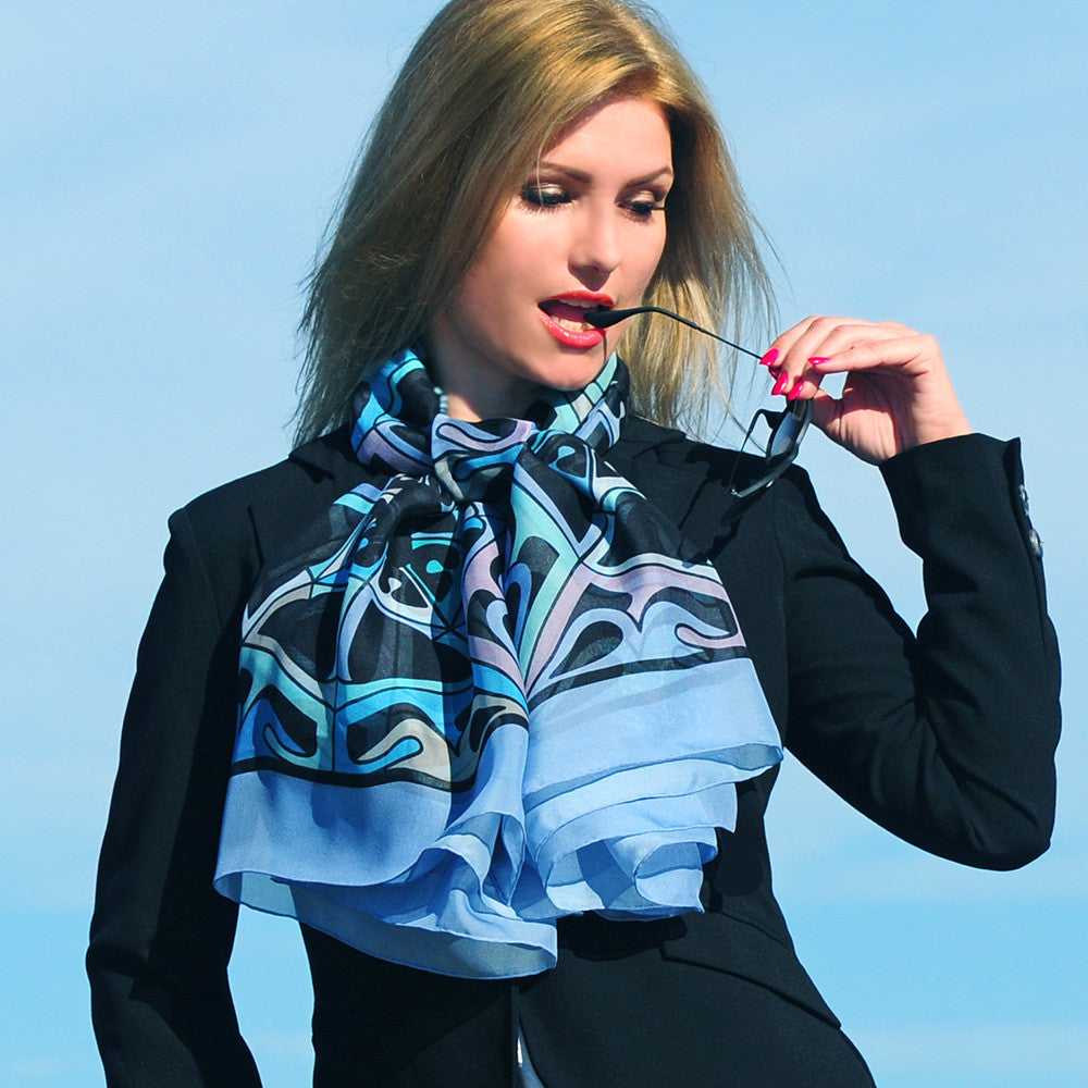 Signature Printed Chiffon Square Scarf - Ocean View - One Size