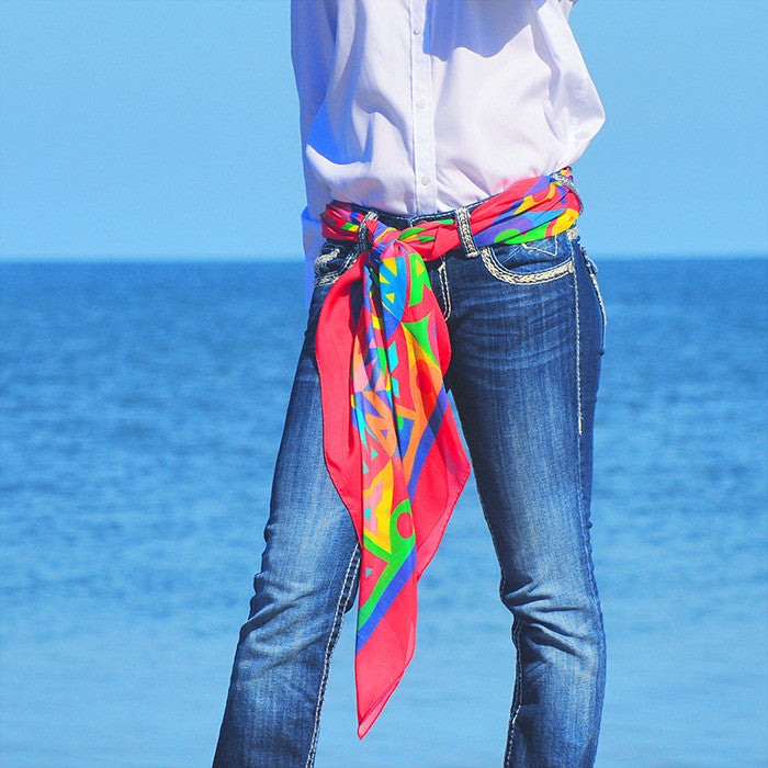 Extra large and lightweight chiffon silk scarf, raspberry and multicolor, by ANNE TOURAINE Paris™