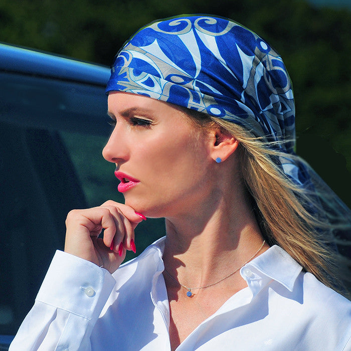 Extra large and lightweight chiffon silk scarf, blue color, by ANNE TOURAINE Paris™