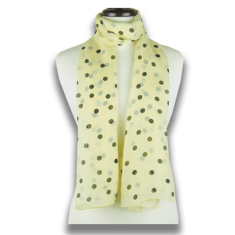 Champagne polka dot silk chiffon scarf, oblong shape. Lightweight and easy to tie. Scarf by ANNE TOURAINE Paris™ (1)