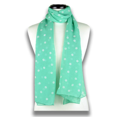 Mint polka dot silk chiffon scarf, oblong shape. Lightweight and easy to tie. Scarf by ANNE TOURAINE Paris™ (1)