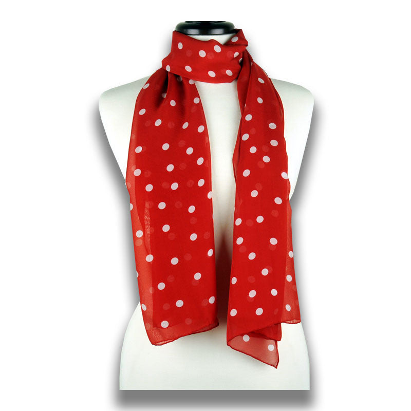 Red polka dot silk chiffon scarf, oblong shape. Lightweight and easy to tie. Scarf by ANNE TOURAINE Paris™ (1)