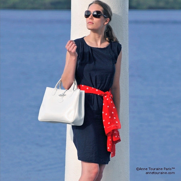 Red polka dot silk chiffon scarf, oblong shape. Lightweight and easy to tie. Scarf by ANNE TOURAINE Paris™ (3)