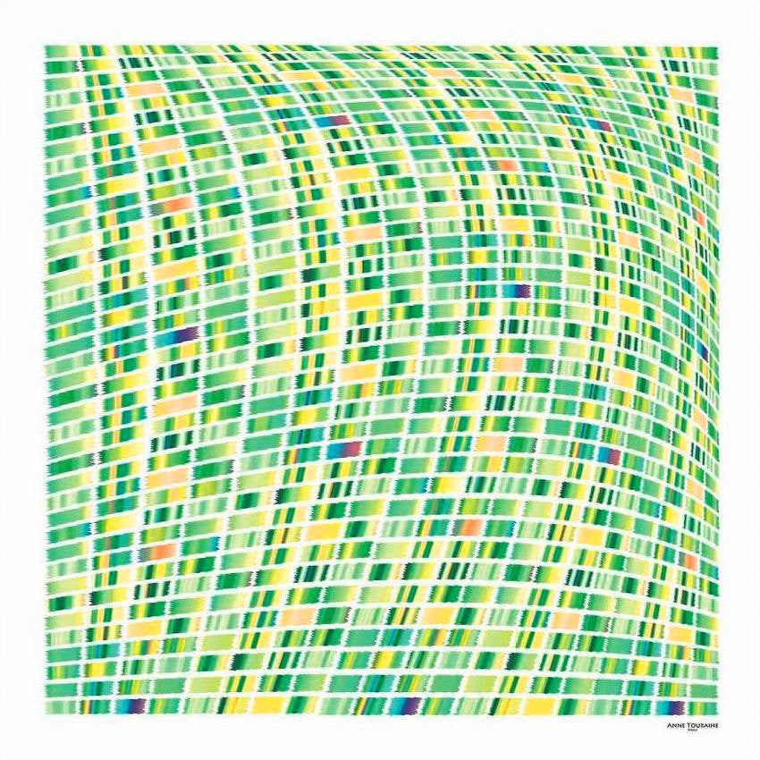 Green and yellow extra large silk scarf with a contemporary ethnic pattern: versatile and easy to wear all year round. Scarf ANNE TOURAINE Paris™ (2)