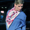 Pink and blue extra large silk scarf with a contemporary ethnic pattern: versatile and easy to wear all year round. Scarf ANNE TOURAINE Paris™ (4)