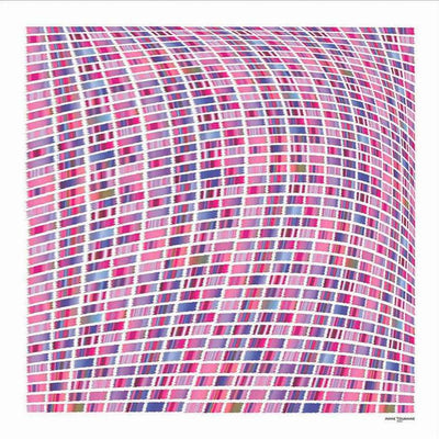 Pink and blue extra large silk scarf with a contemporary ethnic pattern: versatile and easy to wear all year round. Scarf ANNE TOURAINE Paris™ (2)