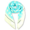 Turquoise and white extra large silk scarf with a fresh and modern stripe pattern: versatile and easy to wear all year round. Scarf ANNE TOURAINE Paris™ (1)