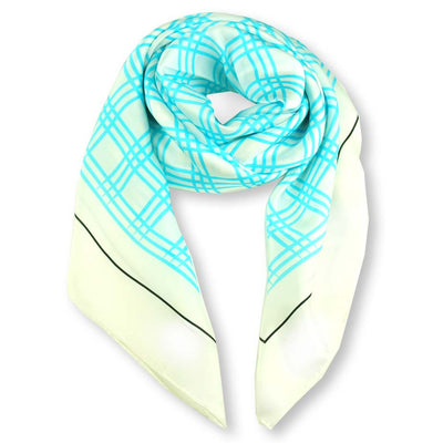 Turquoise and white extra large silk scarf with a fresh and modern stripe pattern: versatile and easy to wear all year round. Scarf ANNE TOURAINE Paris™ (1)