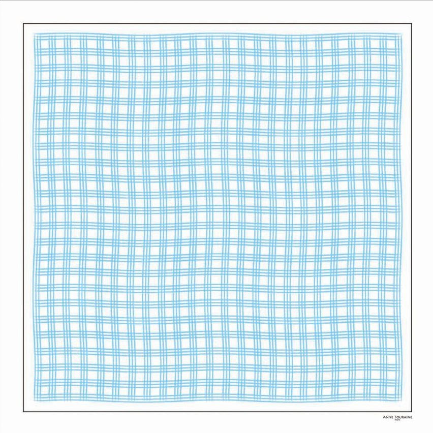 Turquoise and white extra large silk scarf with a fresh and modern stripe pattern: versatile and easy to wear all year round. Scarf ANNE TOURAINE Paris™ (2)