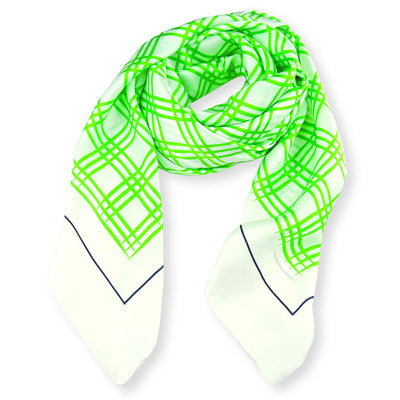 Green and white extra large silk scarf with a fresh and modern stripe pattern: versatile and easy to wear all year round. Scarf ANNE TOURAINE Paris™ (1)