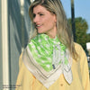 Green and white extra large silk scarf with a fresh and modern stripe pattern: versatile and easy to wear all year round. Scarf ANNE TOURAINE Paris™ (4)