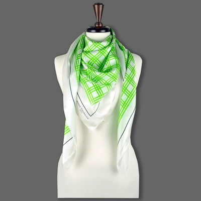 Green and white extra large silk scarf with a fresh and modern stripe pattern: versatile and easy to wear all year round. Scarf ANNE TOURAINE Paris™ (6)