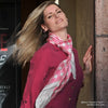 Pink and white extra large silk scarf with a fresh and modern stripe pattern: versatile and easy to wear all year round. Scarf ANNE TOURAINE Paris™ (4)