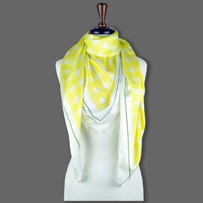 Yellow and white extra large silk scarf with a fresh and modern stripe pattern: versatile and easy to wear all year round. Scarf ANNE TOURAINE Paris™ (6)
