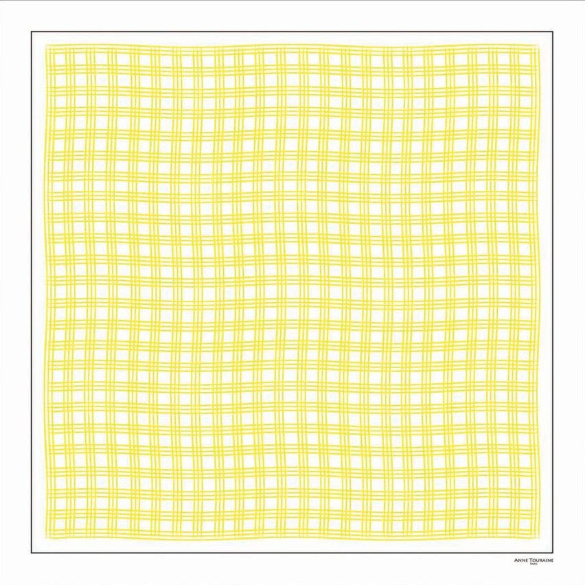Yellow and white extra large silk scarf with a fresh and modern stripe pattern: versatile and easy to wear all year round. Scarf ANNE TOURAINE Paris™ (2)