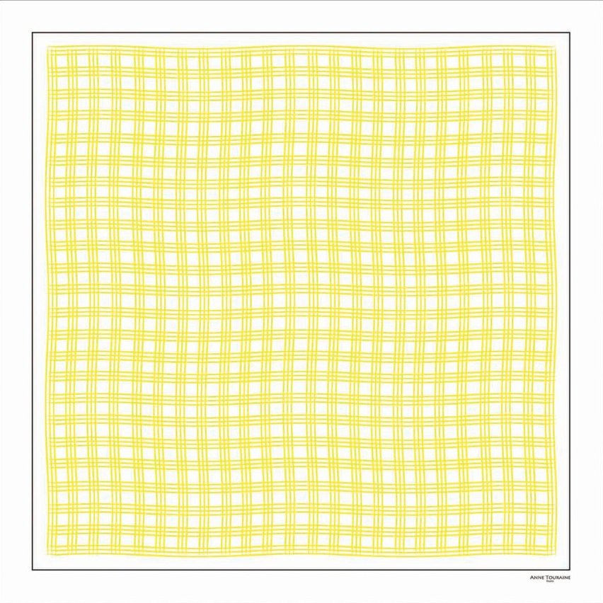Yellow and white extra large silk scarf with a fresh and modern stripe pattern: versatile and easy to wear all year round. Scarf ANNE TOURAINE Paris™ (1)