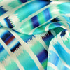 Turquoise and navy blue extra large silk scarf with a contemporary ethnic pattern: versatile and easy to wear all year round. Scarf ANNE TOURAINE Paris™ (5)