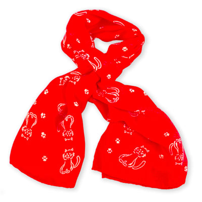 Red silk chiffon scarf with cat pattern, oblong shape: a perfect gift for cat lovers. Scarf by ANNE TOURAINE Paris™ (0)