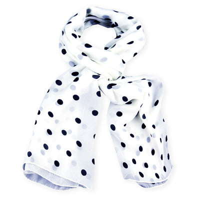 White polka dot silk chiffon scarf, oblong shape. Lightweight and easy to tie. Scarf by ANNE TOURAINE Paris™ (0)