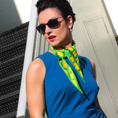 Silk twillies: green and orange silk twilly by ANNE TOURAINE Paris™